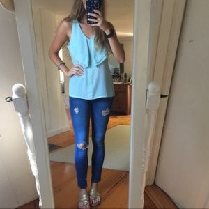 Rose & Olive Pale Aqua Chiffon Ruffle Tank Top